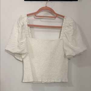 Steve Madden White Textured Puff Sleeve Blouse